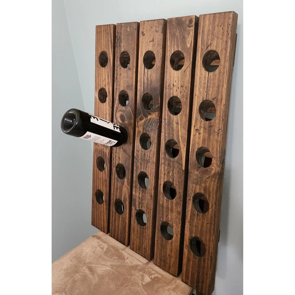 Wall Mounted Wine Riddling Rack Rustic Distressed Wood 25 Bottle Holder
